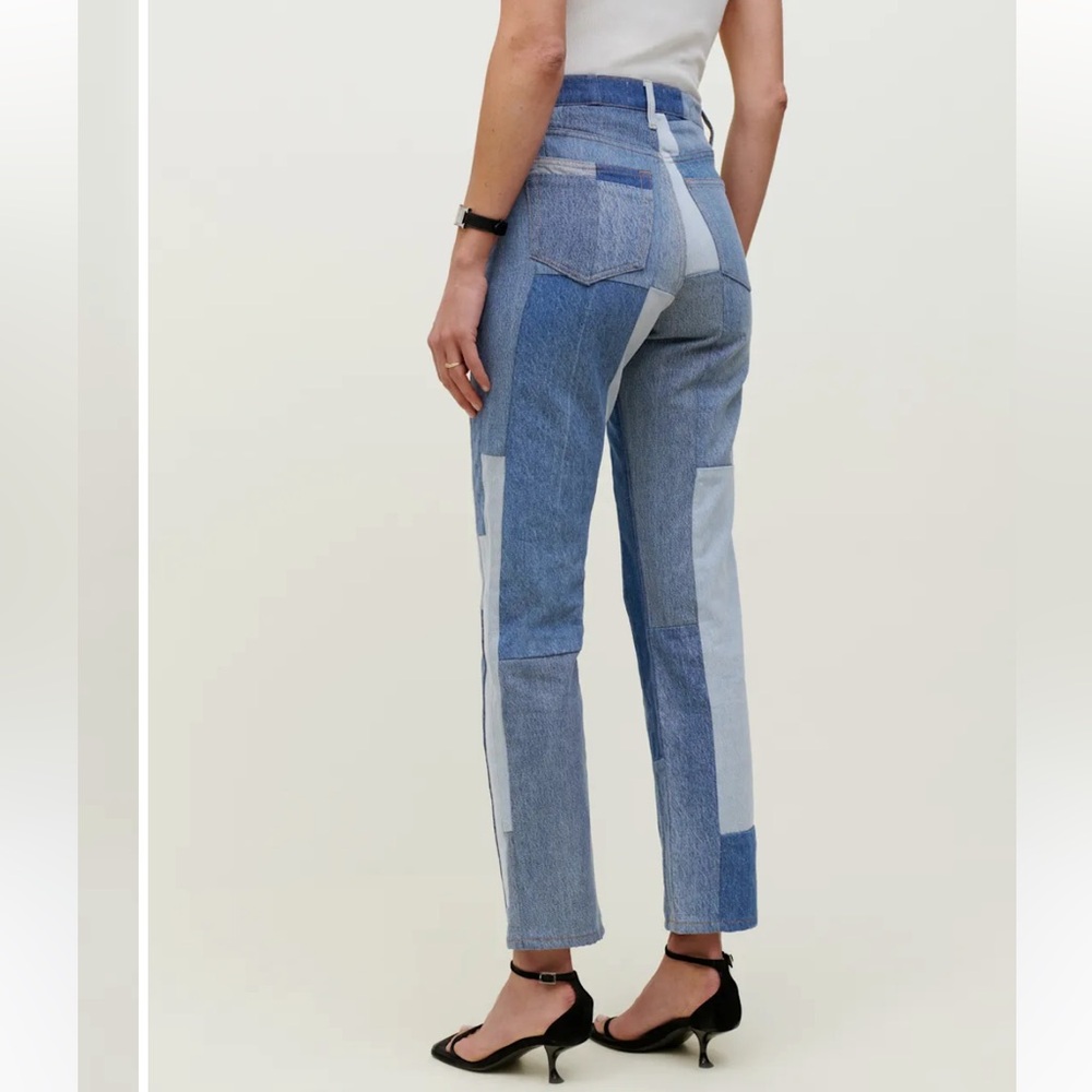Reformation Patchwork High-Rise Jeans in Light and Dark Blue - Picture 2 of 12